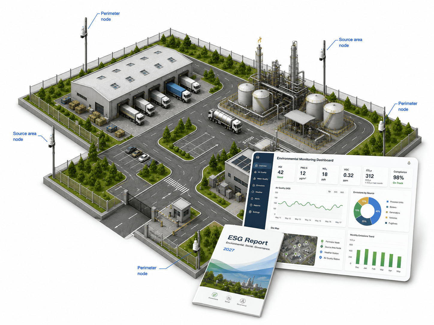 Aernode environmental monitoring network supporting sustainability data collection and reporting