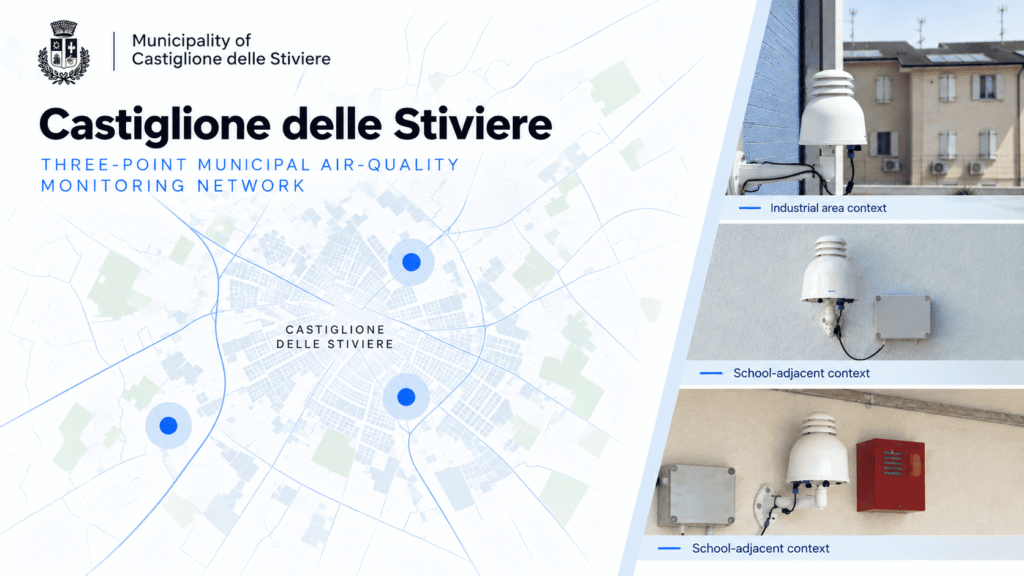 Aernode air quality monitoring station installed in Castiglione delle Stiviere as part of a municipal monitoring program.