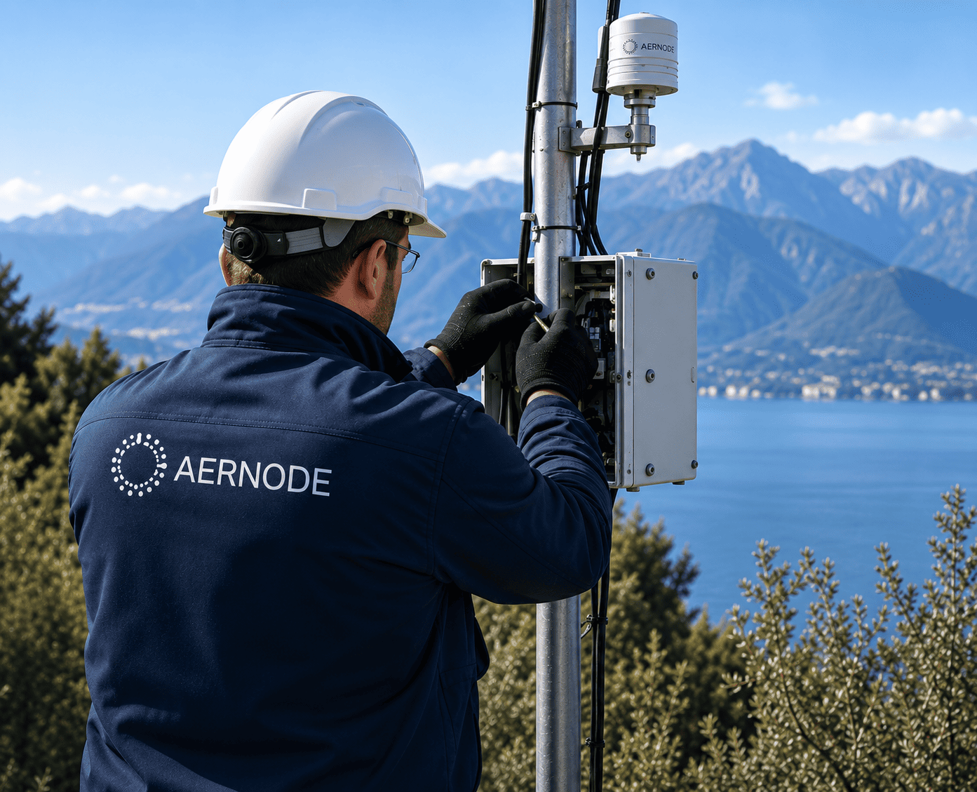 Aernode field technician installing monitoring equipment