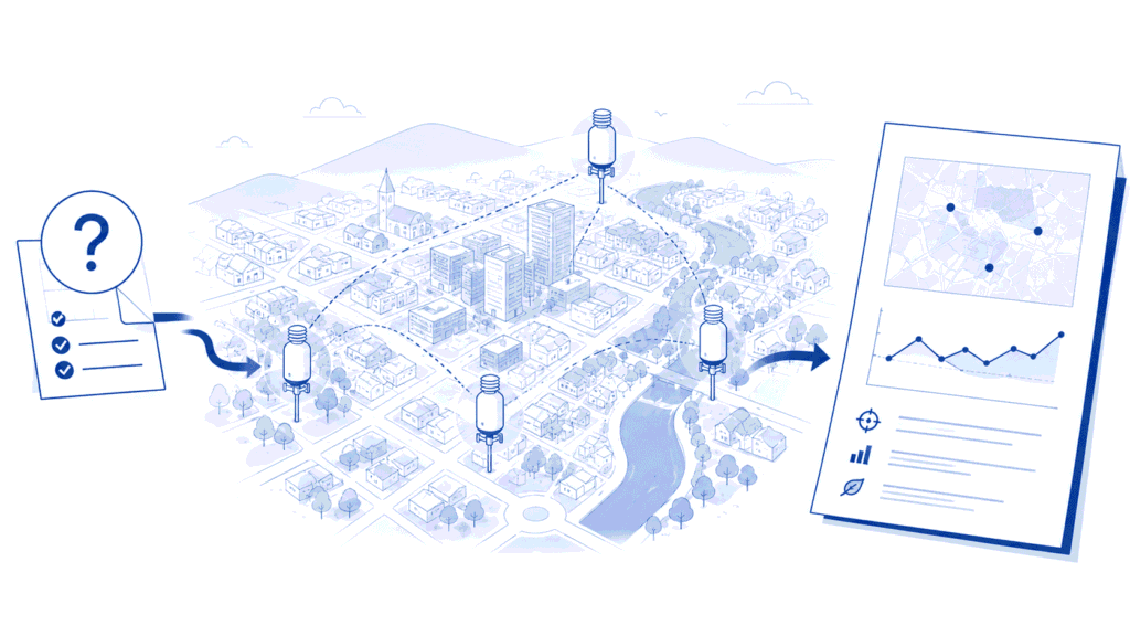 Municipal air quality monitoring in a European urban area with a compact outdoor monitoring node.